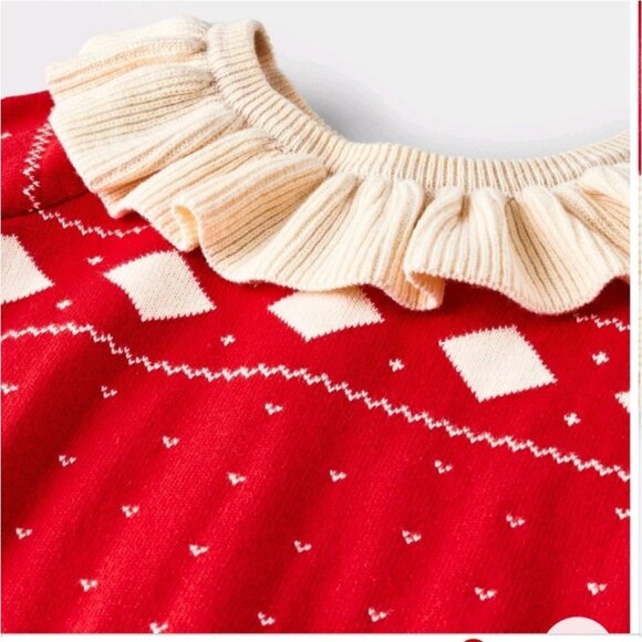 Baby Girls Christmas Romper Bodysuit With Ruffled Collar Red & White  78 - Picture 2 of 4